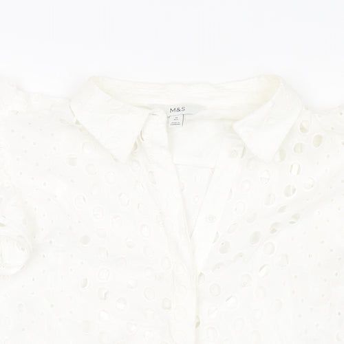 Marks and Spencer Womens Ivory Cotton Basic Button-Up Size 14 Collared