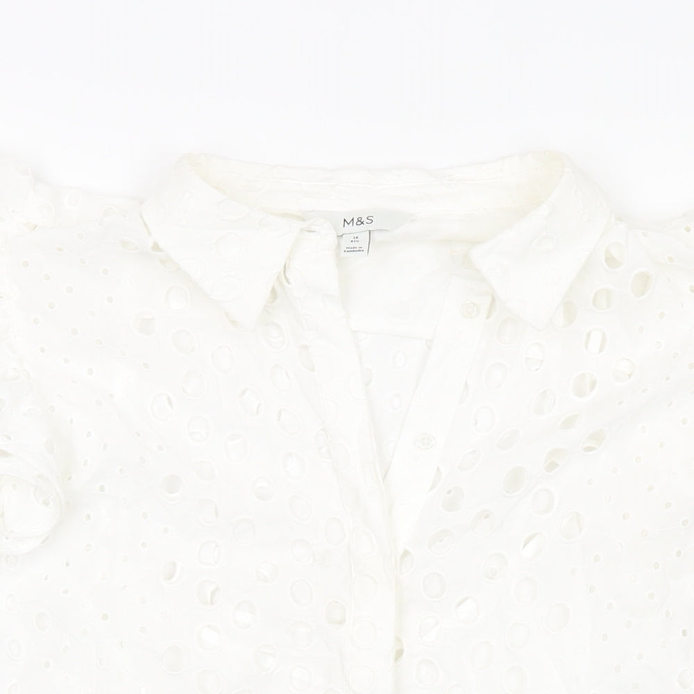 Marks and Spencer Womens Ivory Cotton Basic Button-Up Size 14 Collared