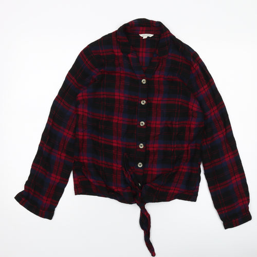 Monsoon Womens Red Plaid Cotton Basic Button-Up Size S Collared