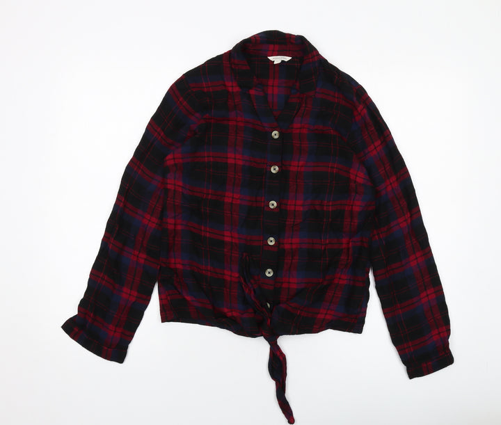 Monsoon Womens Red Plaid Cotton Basic Button-Up Size S Collared