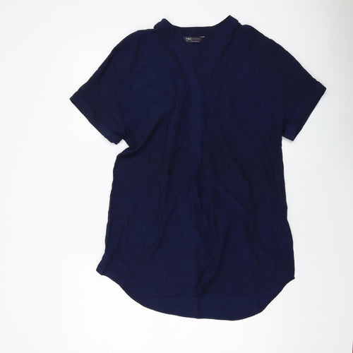 Marks and Spencer Womens Blue Viscose Basic Blouse Size 10 V-Neck