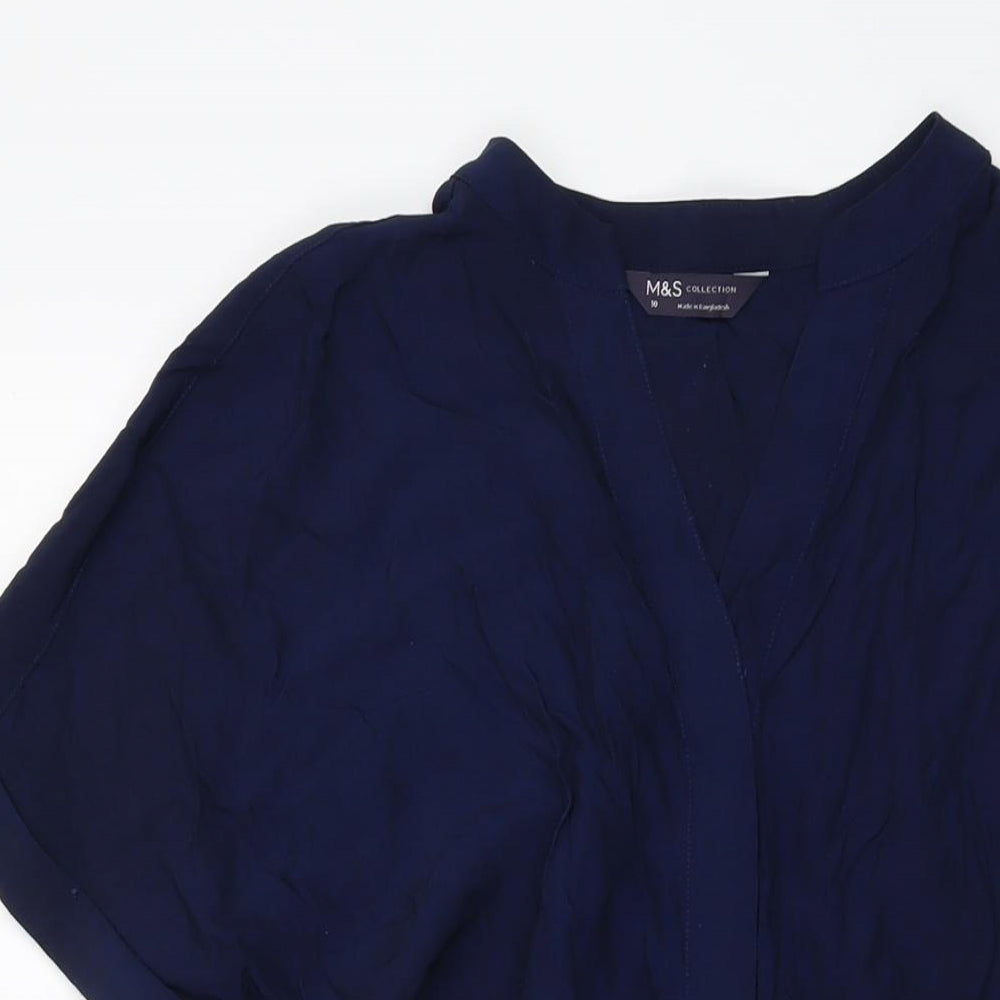 Marks and Spencer Womens Blue Viscose Basic Blouse Size 10 V-Neck