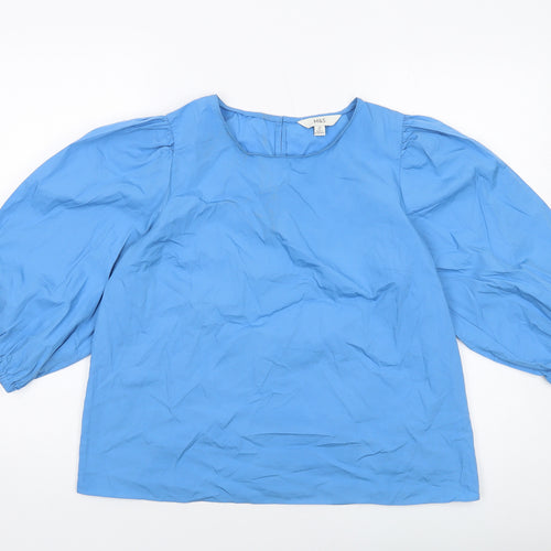 Marks and Spencer Womens Blue Cotton Basic Blouse Size 14 Round Neck