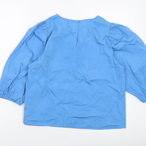 Marks and Spencer Womens Blue Cotton Basic Blouse Size 14 Round Neck