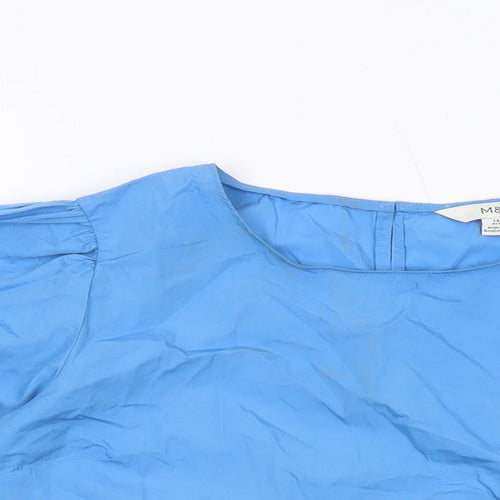 Marks and Spencer Womens Blue Cotton Basic Blouse Size 14 Round Neck