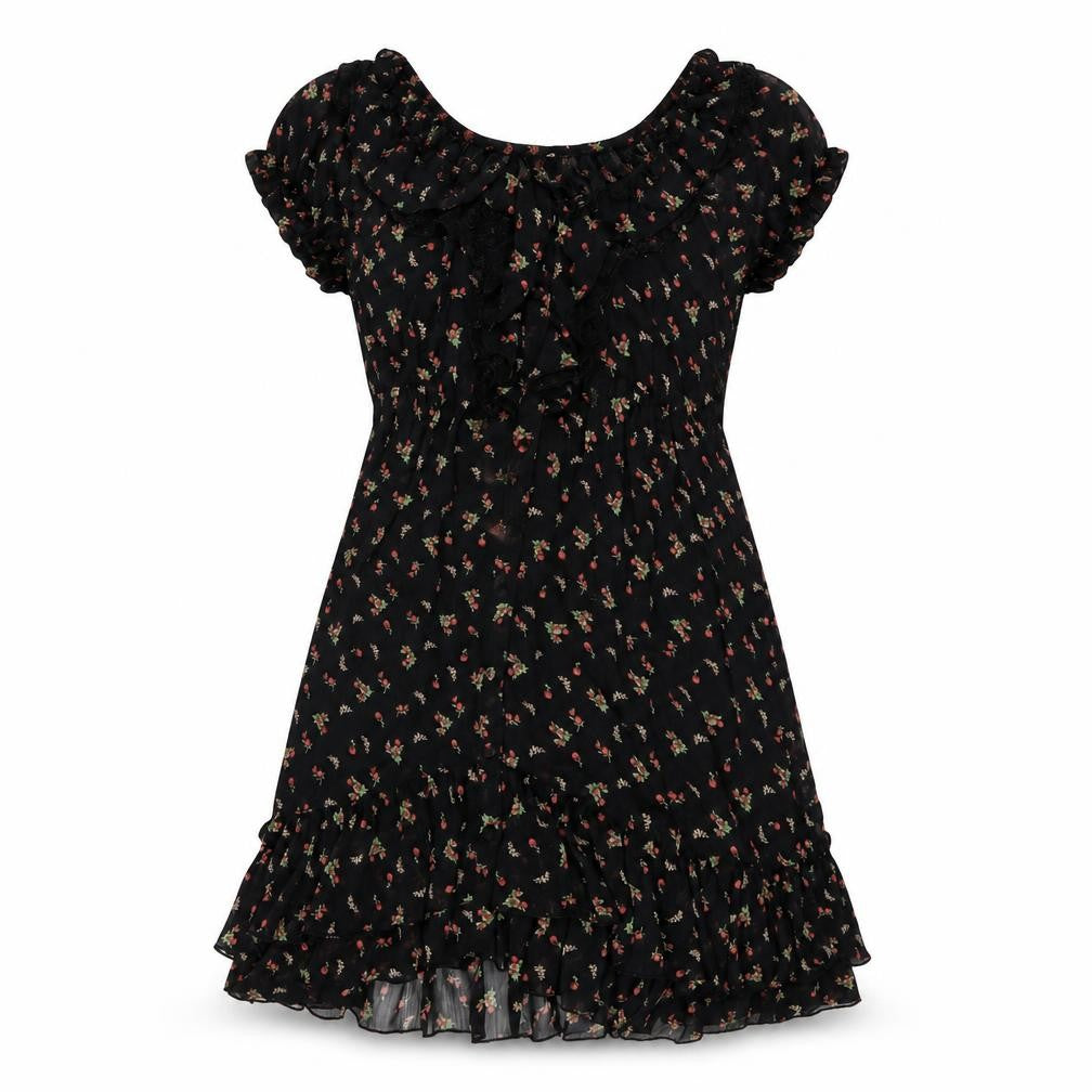 Front view of New Look women’s black floral polyester a-line, size UK 8, round neck pullover