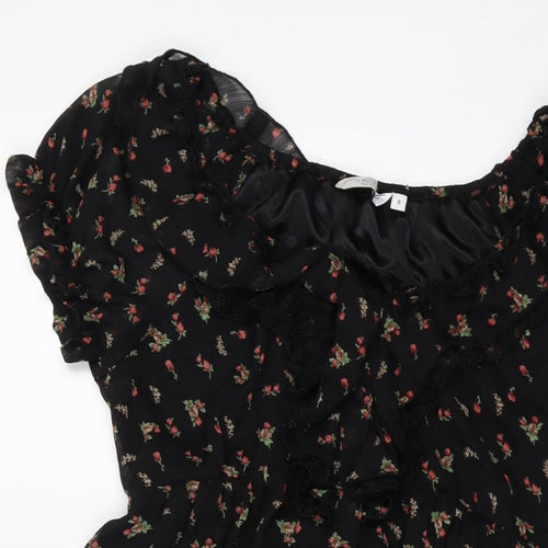 New Look Womens Black Floral Polyester A-Line Size 8 Round Neck Pullover