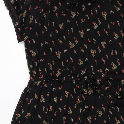 New Look Womens Black Floral Polyester A-Line Size 8 Round Neck Pullover
