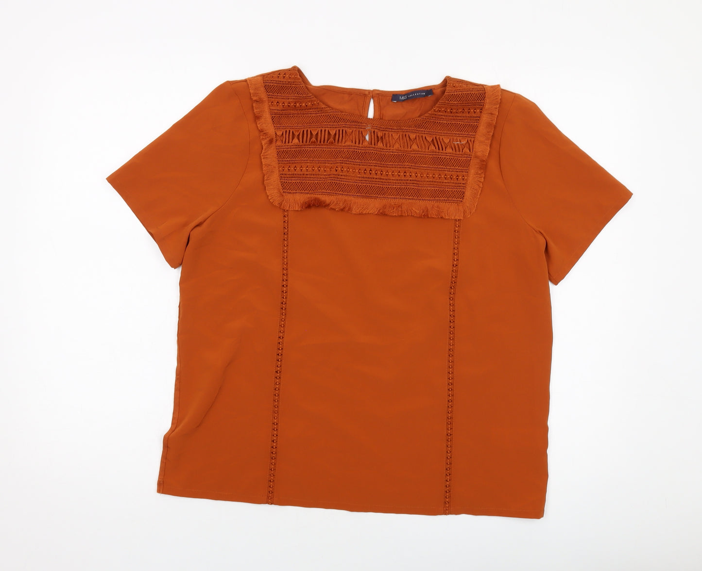 Marks and Spencer Womens Brown Viscose Basic T-Shirt Size 14 Round Neck