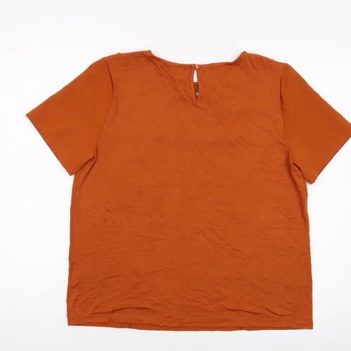 Marks and Spencer Womens Brown Viscose Basic T-Shirt Size 14 Round Neck