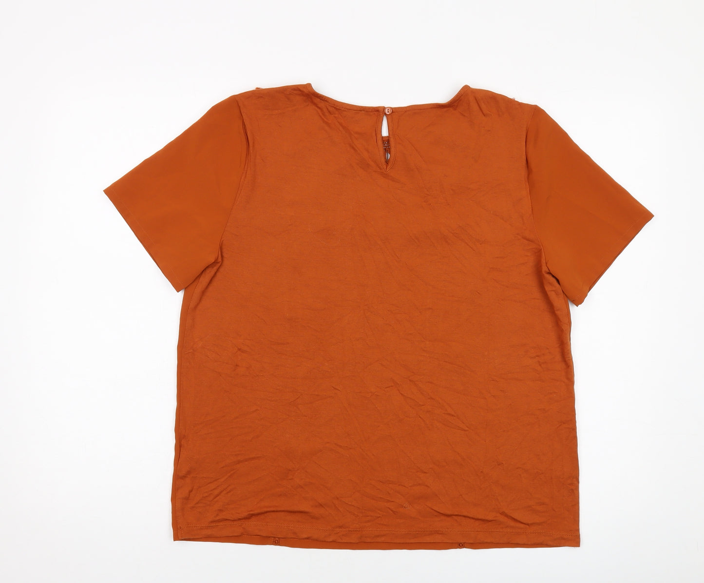 Marks and Spencer Womens Brown Viscose Basic T-Shirt Size 14 Round Neck