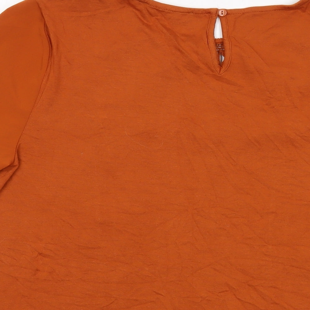 Marks and Spencer Womens Brown Viscose Basic T-Shirt Size 14 Round Neck