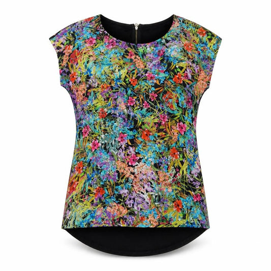 Front view of Warehouse women’s multicoloured fair isle polyester basic t-shirt, size UK 8, round neck
