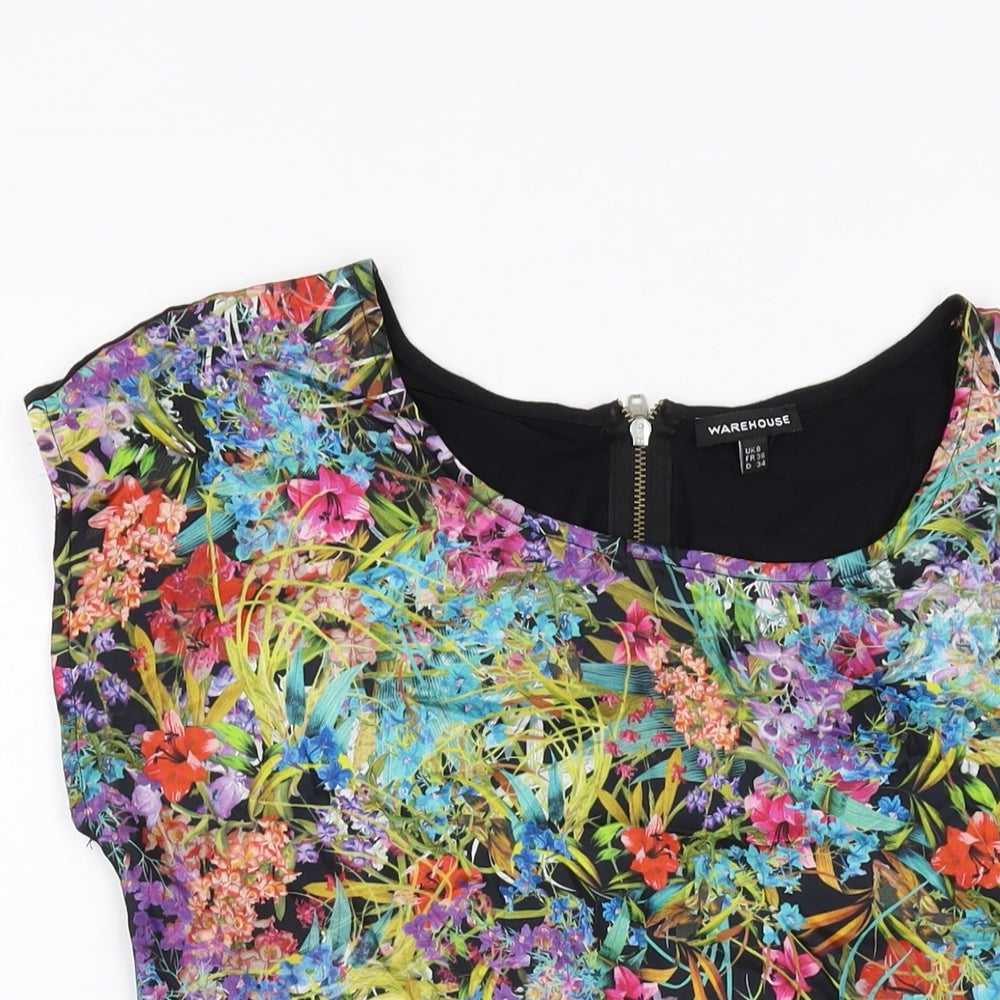 Warehouse Womens Multicoloured Fair Isle Polyester Basic T-Shirt Size 8 Round Neck