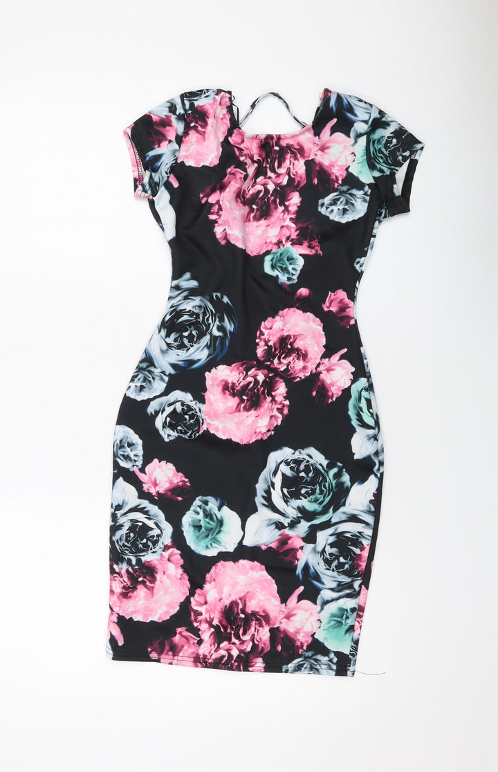 Quiz Womens Multicoloured Floral Polyester Bodycon Size 6 Round Neck Pullover