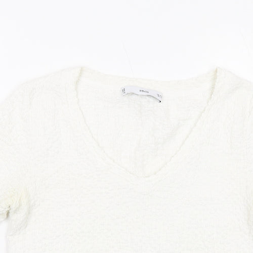 Mango Womens Ivory Polyester Cropped T-Shirt Size S Round Neck