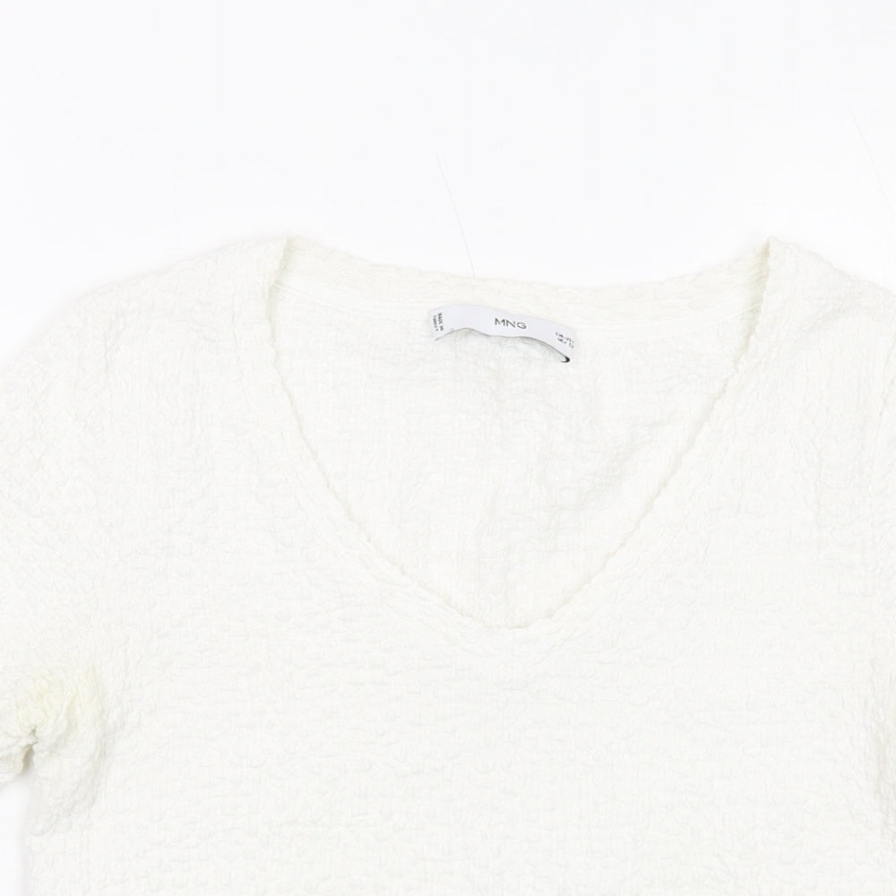 Mango Womens Ivory Polyester Cropped T-Shirt Size S Round Neck