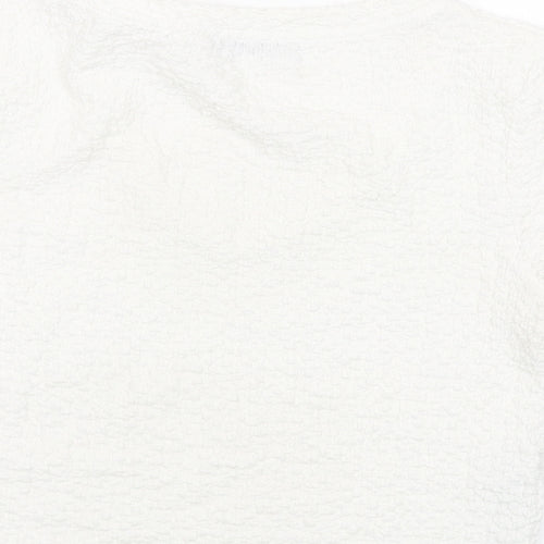Mango Womens Ivory Polyester Cropped T-Shirt Size S Round Neck