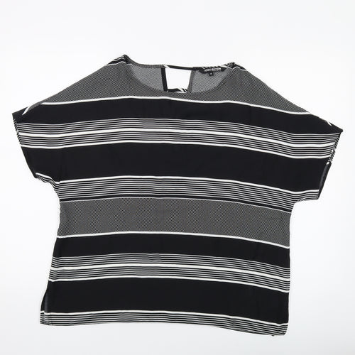 Debenhams Womens Black Striped Polyester Basic Blouse Size 14 Round Neck