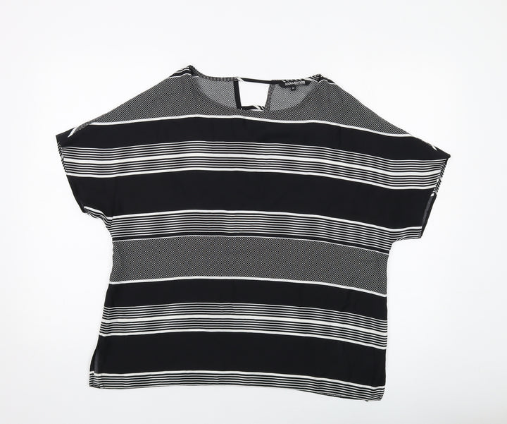 Debenhams Womens Black Striped Polyester Basic Blouse Size 14 Round Neck