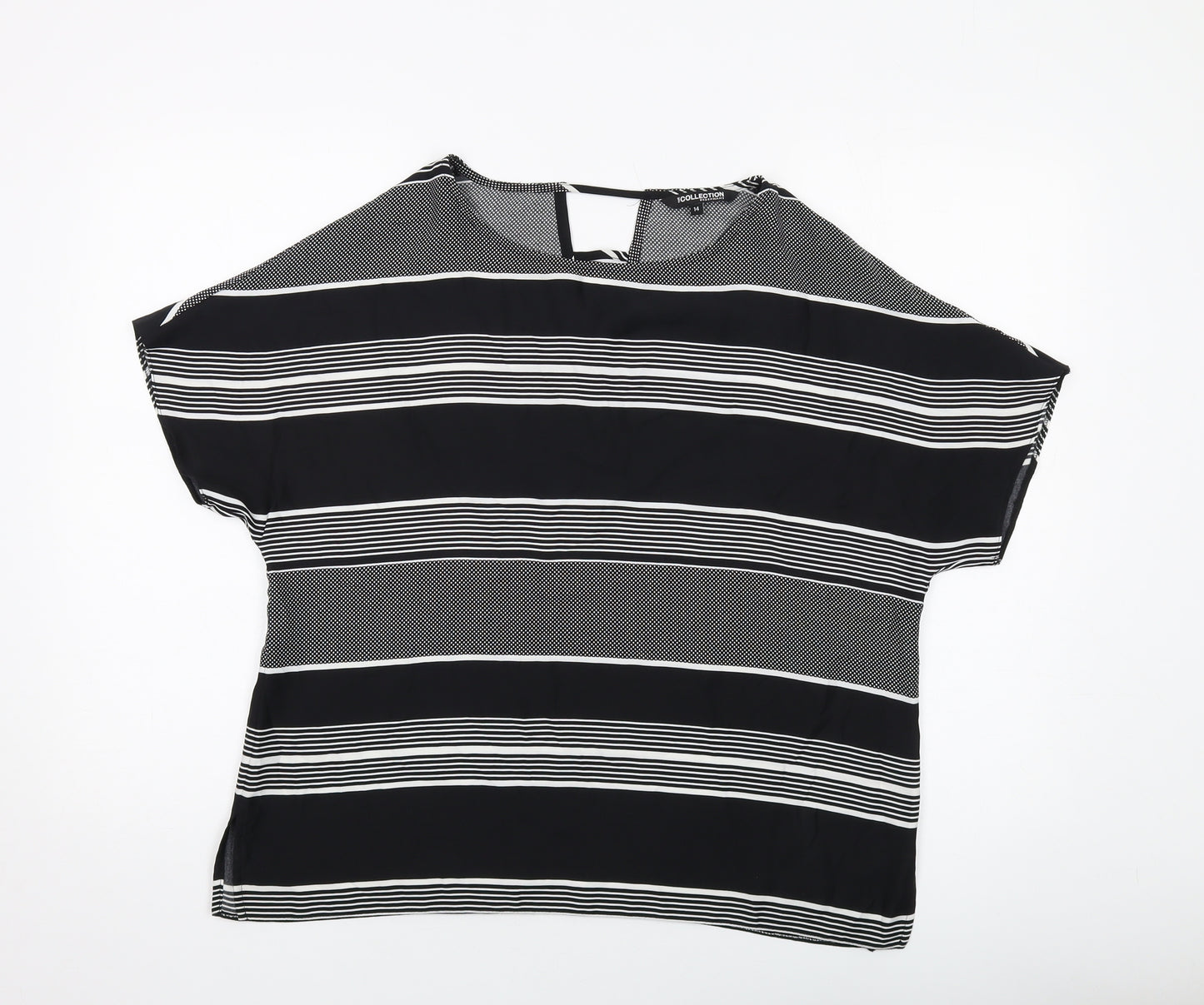 Debenhams Womens Black Striped Polyester Basic Blouse Size 14 Round Neck