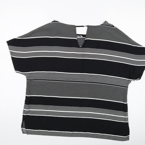 Debenhams Womens Black Striped Polyester Basic Blouse Size 14 Round Neck