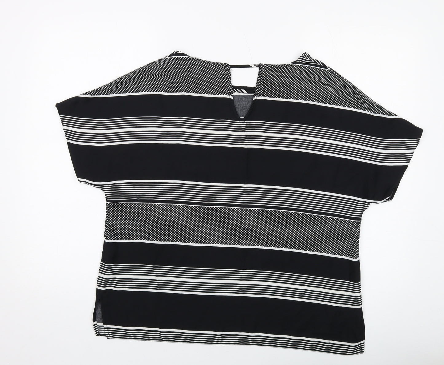 Debenhams Womens Black Striped Polyester Basic Blouse Size 14 Round Neck