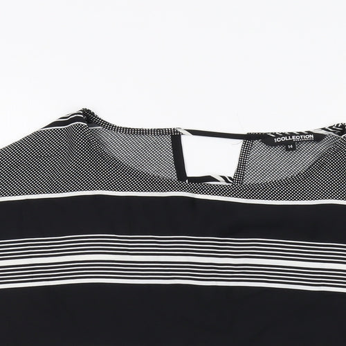 Debenhams Womens Black Striped Polyester Basic Blouse Size 14 Round Neck
