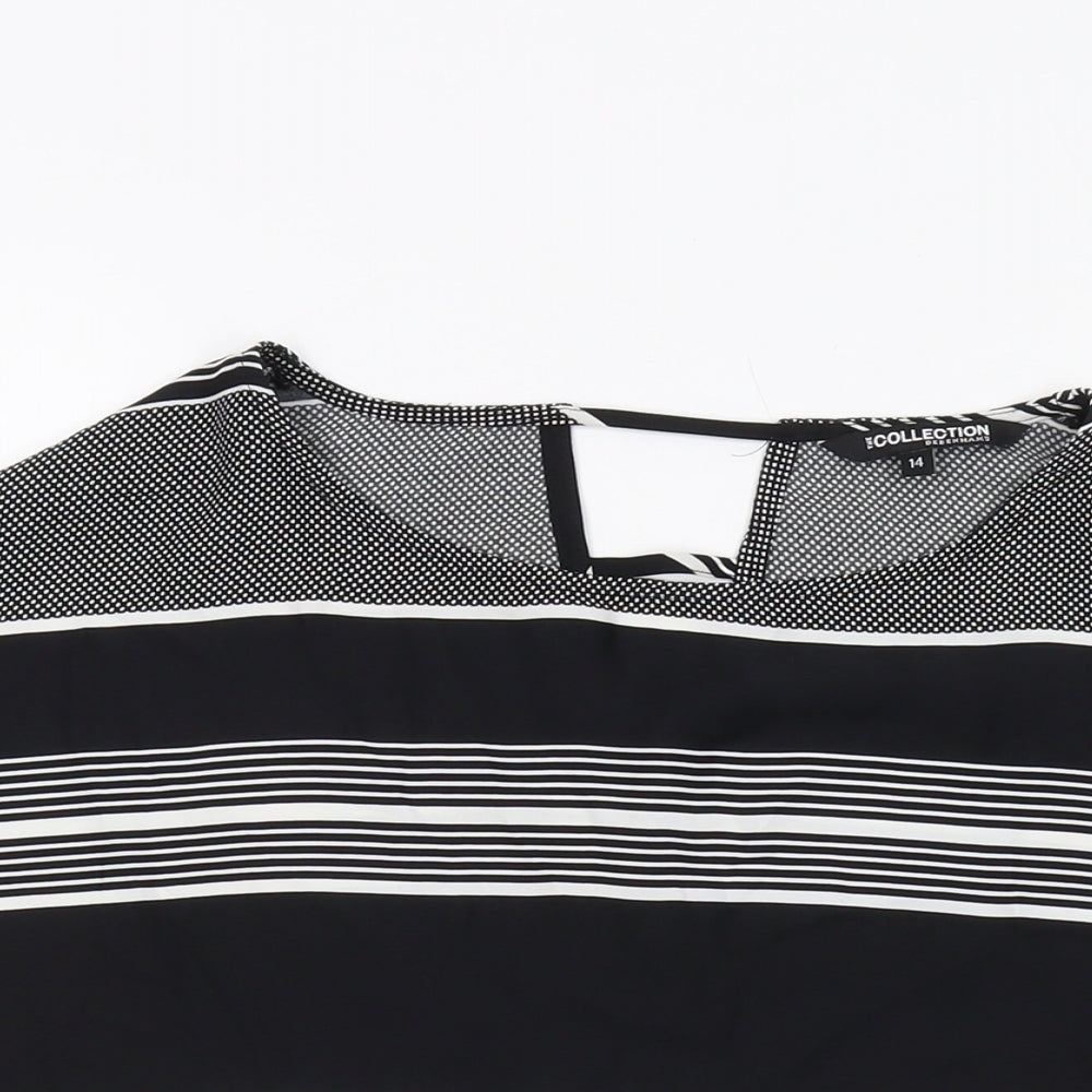 Debenhams Womens Black Striped Polyester Basic Blouse Size 14 Round Neck