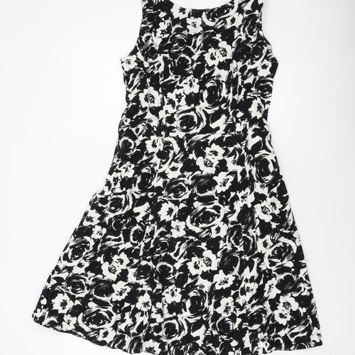 Dorothy Perkins Womens Black Geometric Cotton A-Line Size 12 Round Neck Zip