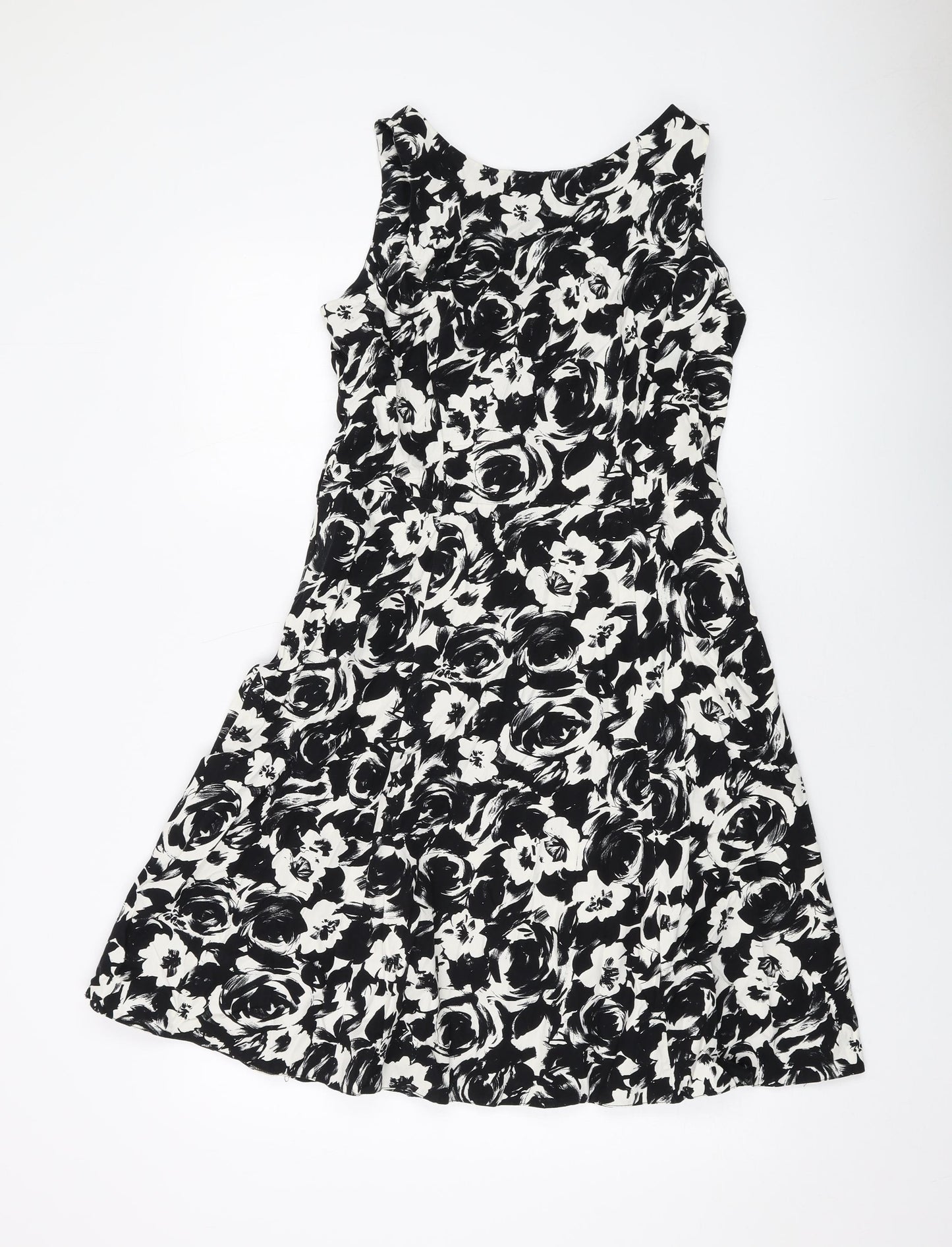 Dorothy Perkins Womens Black Geometric Cotton A-Line Size 12 Round Neck Zip