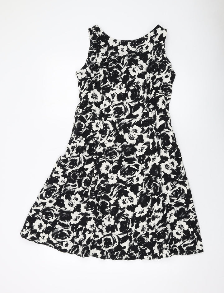 Dorothy Perkins Womens Black Geometric Cotton A-Line Size 12 Round Neck Zip