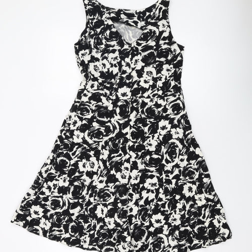 Dorothy Perkins Womens Black Geometric Cotton A-Line Size 12 Round Neck Zip