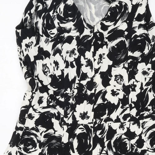 Dorothy Perkins Womens Black Geometric Cotton A-Line Size 12 Round Neck Zip