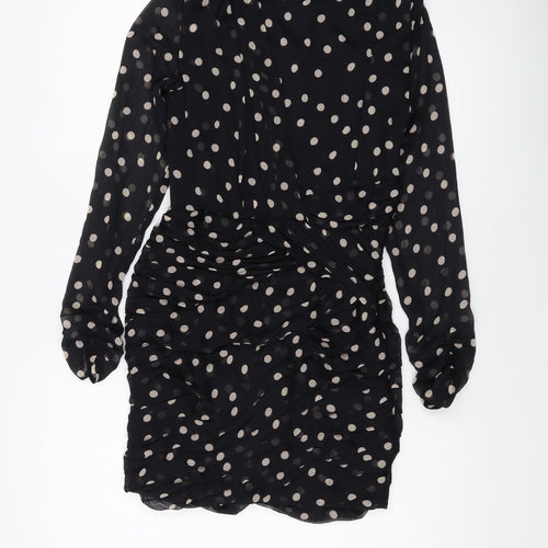 Zara Womens Beige Polka Dot Polyester Mini Size S Round Neck Button