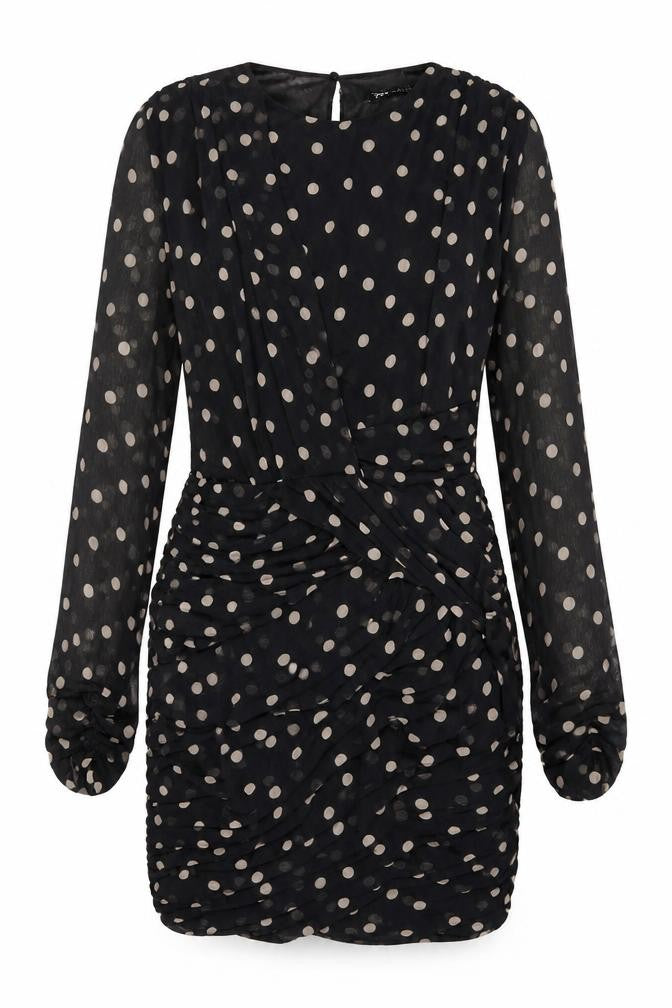 Zara Womens Beige Polka Dot Polyester Mini Size S Round Neck Button