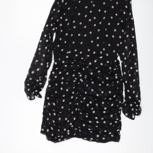Zara Womens Beige Polka Dot Polyester Mini Size S Round Neck Button