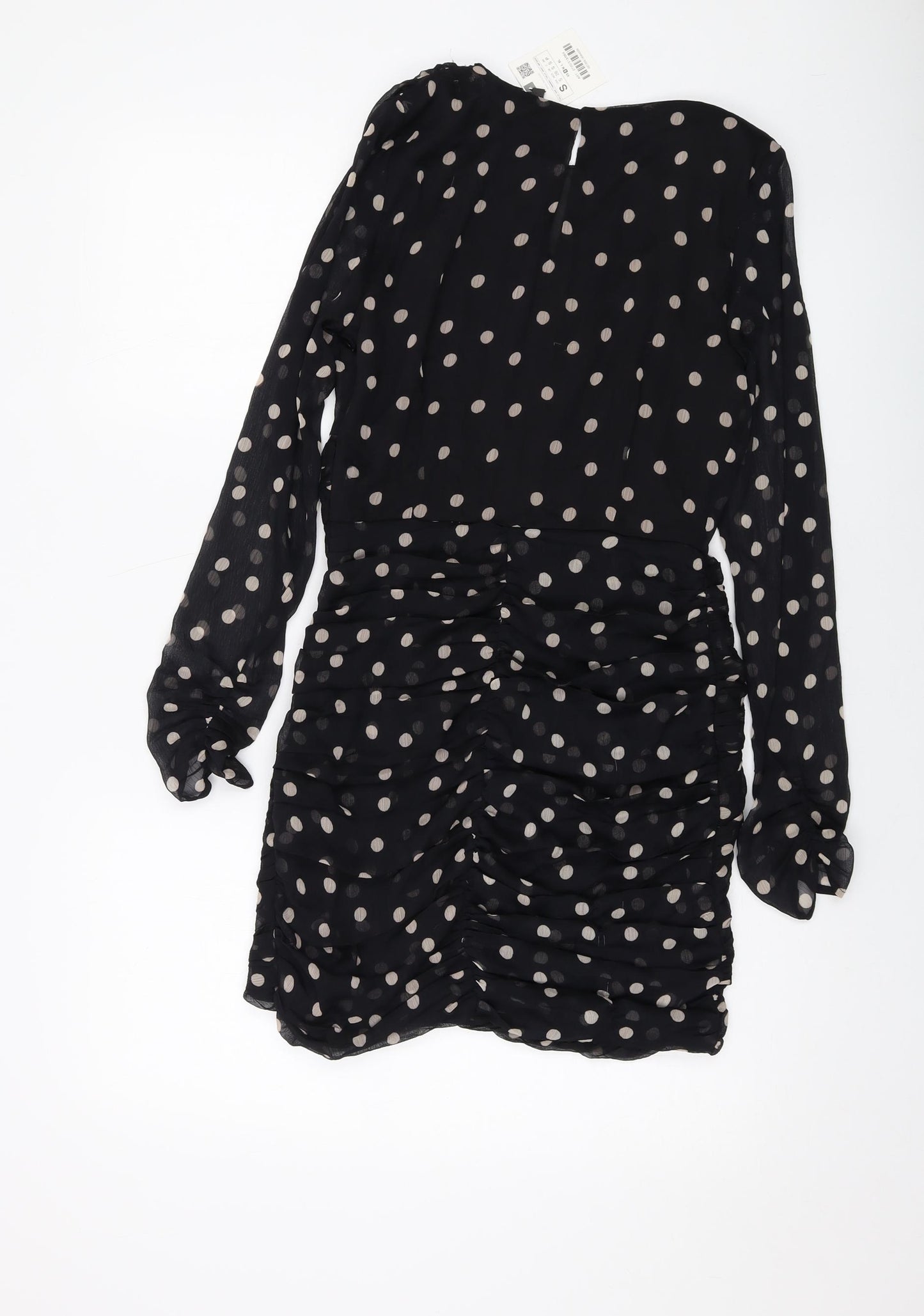 Zara Womens Beige Polka Dot Polyester Mini Size S Round Neck Button