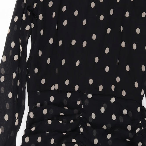 Zara Womens Beige Polka Dot Polyester Mini Size S Round Neck Button
