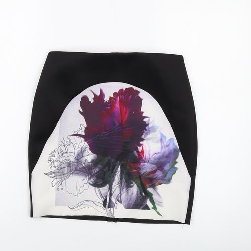 Missguided Womens Black Floral Polyester Mini Skirt Size 10 Zip