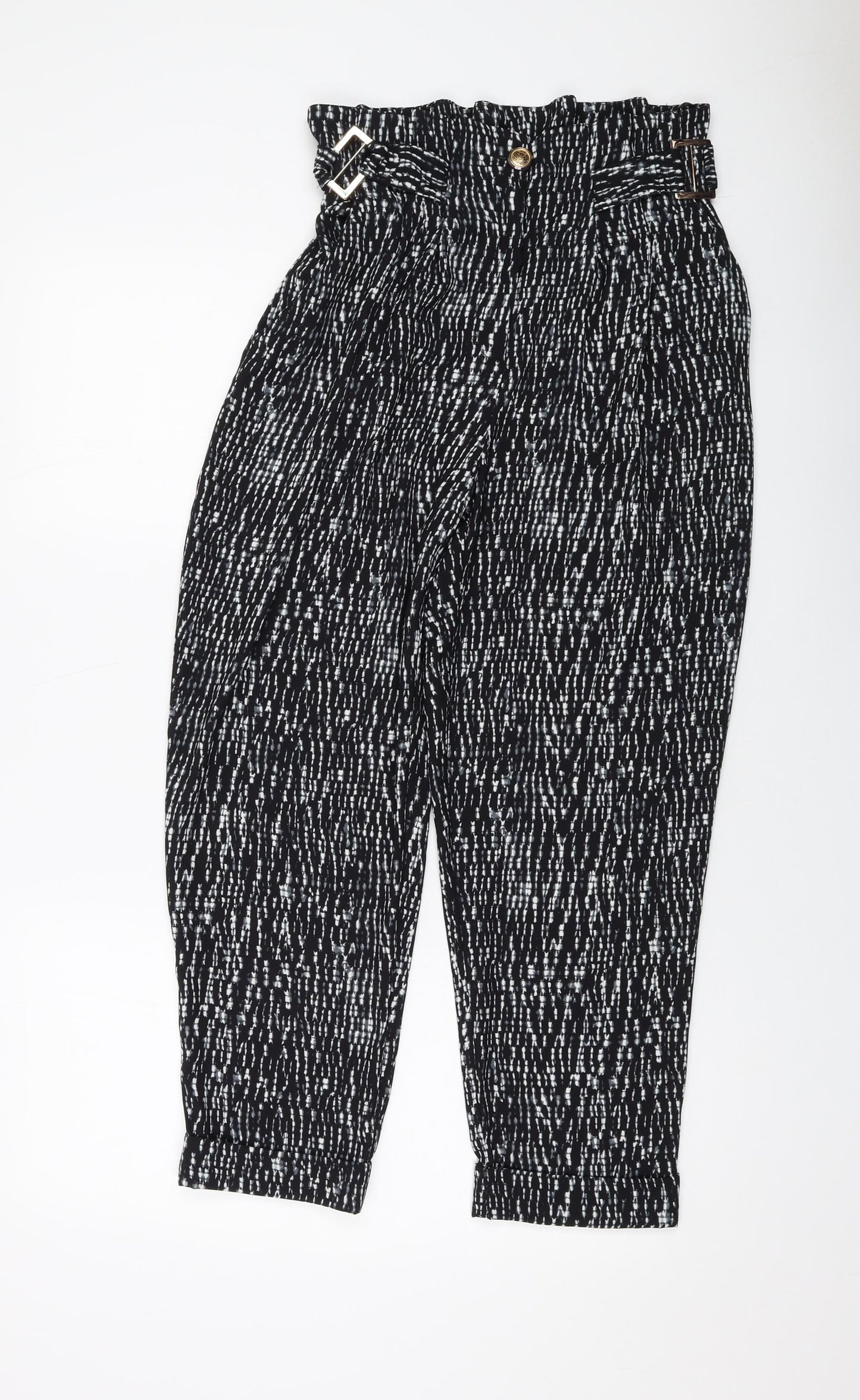 River Island Womens Black Geometric Polyester Trousers Size 10 L24 in Regular Button