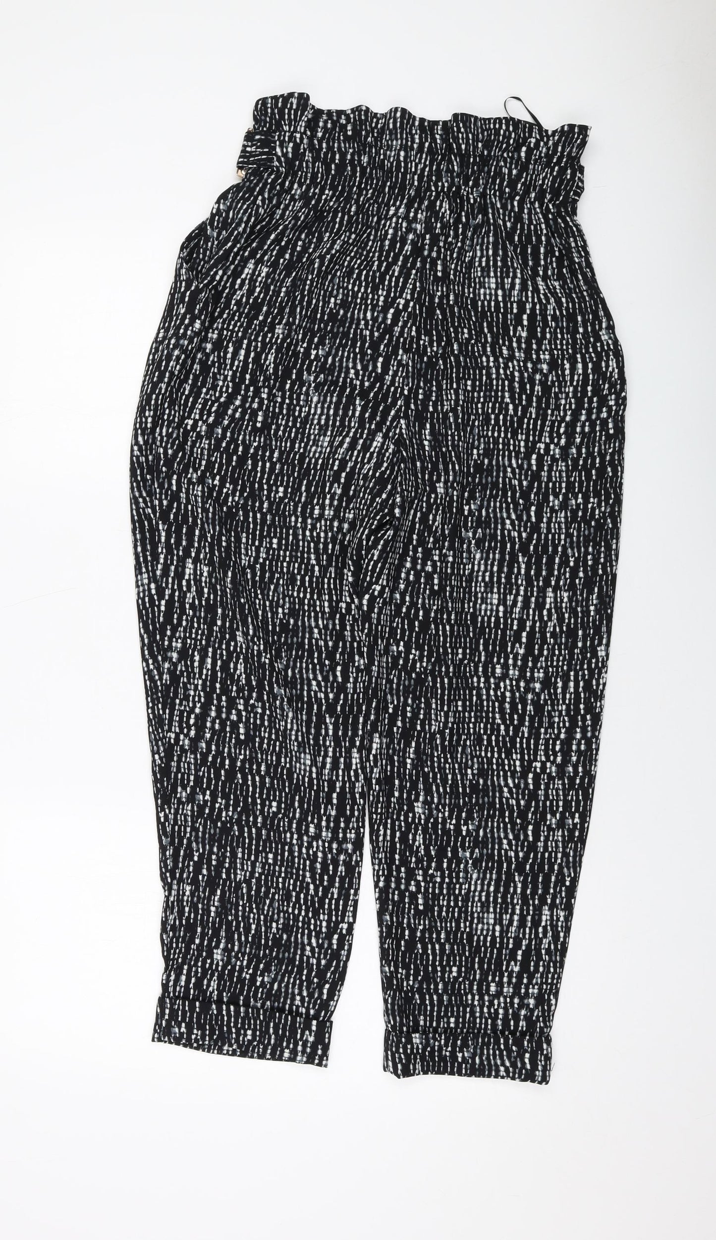 River Island Womens Black Geometric Polyester Trousers Size 10 L24 in Regular Button