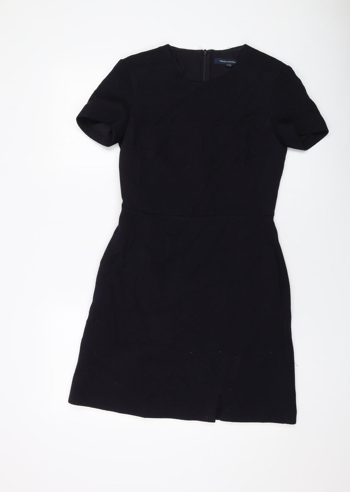 French Connection Womens Blue Polyester A-Line Size 8 Round Neck Zip