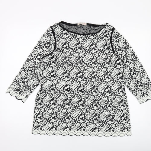 Per Una Womens Black Geometric Polyester Basic Blouse Size 18 Round Neck