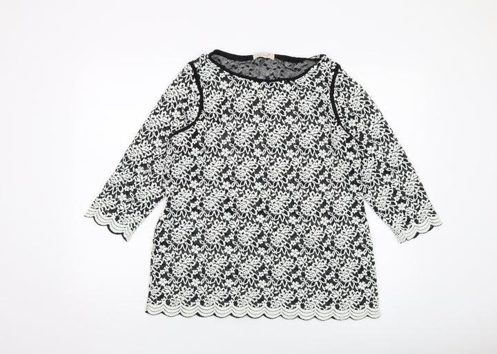 Per Una Womens Black Geometric Polyester Basic Blouse Size 18 Round Neck