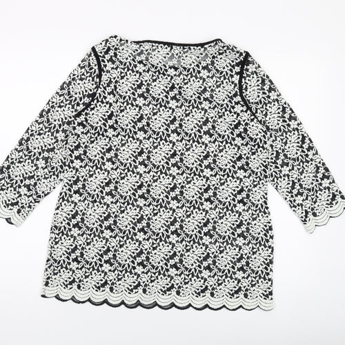 Per Una Womens Black Geometric Polyester Basic Blouse Size 18 Round Neck