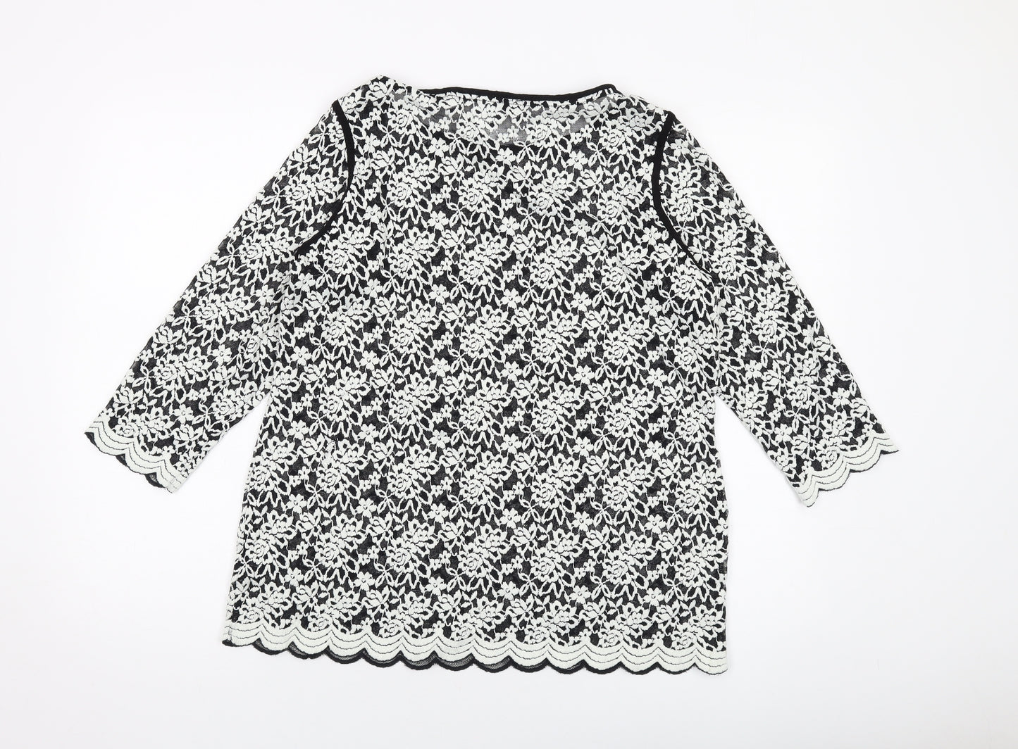 Per Una Womens Black Geometric Polyester Basic Blouse Size 18 Round Neck