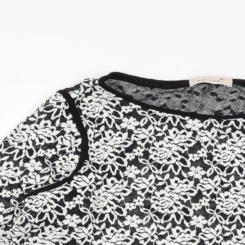 Per Una Womens Black Geometric Polyester Basic Blouse Size 18 Round Neck