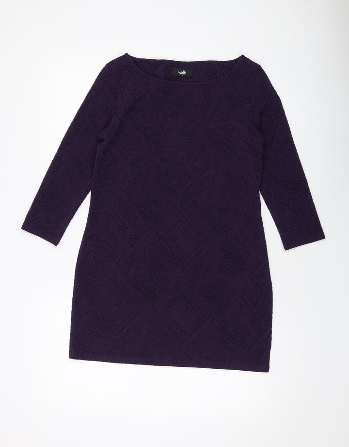 Wallis Womens Purple Polyester Basic Blouse Size S Round Neck