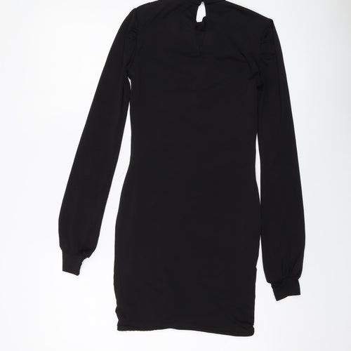 PRETTYLITTLETHING Womens Black Polyester Mini Size 8 Mock Neck Button